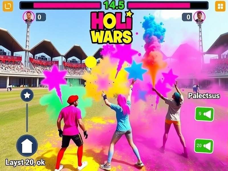 Holi Color Wars tournament with players in colorful outfits