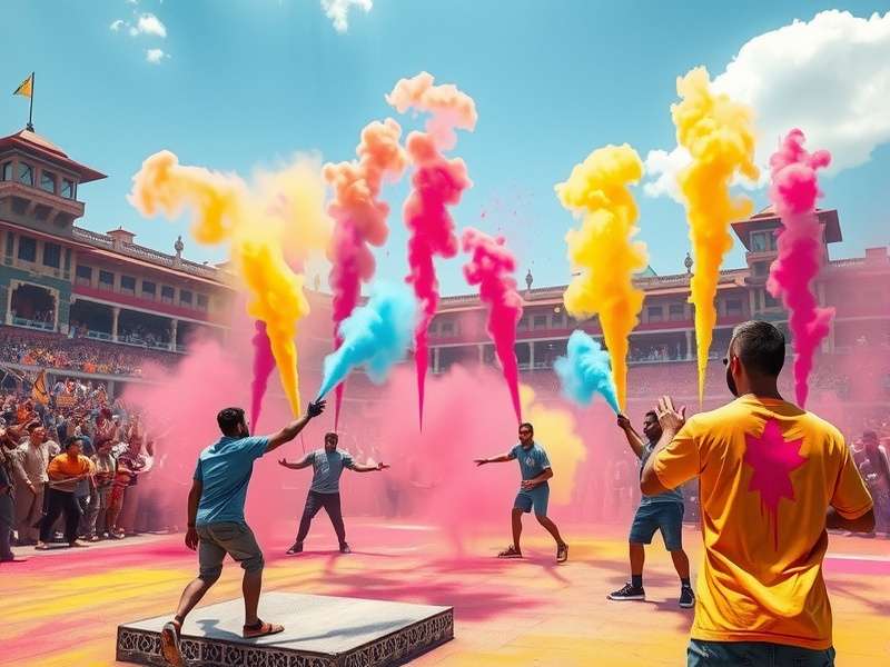 Holi Color Wars game screenshot showing players throwing colored powder